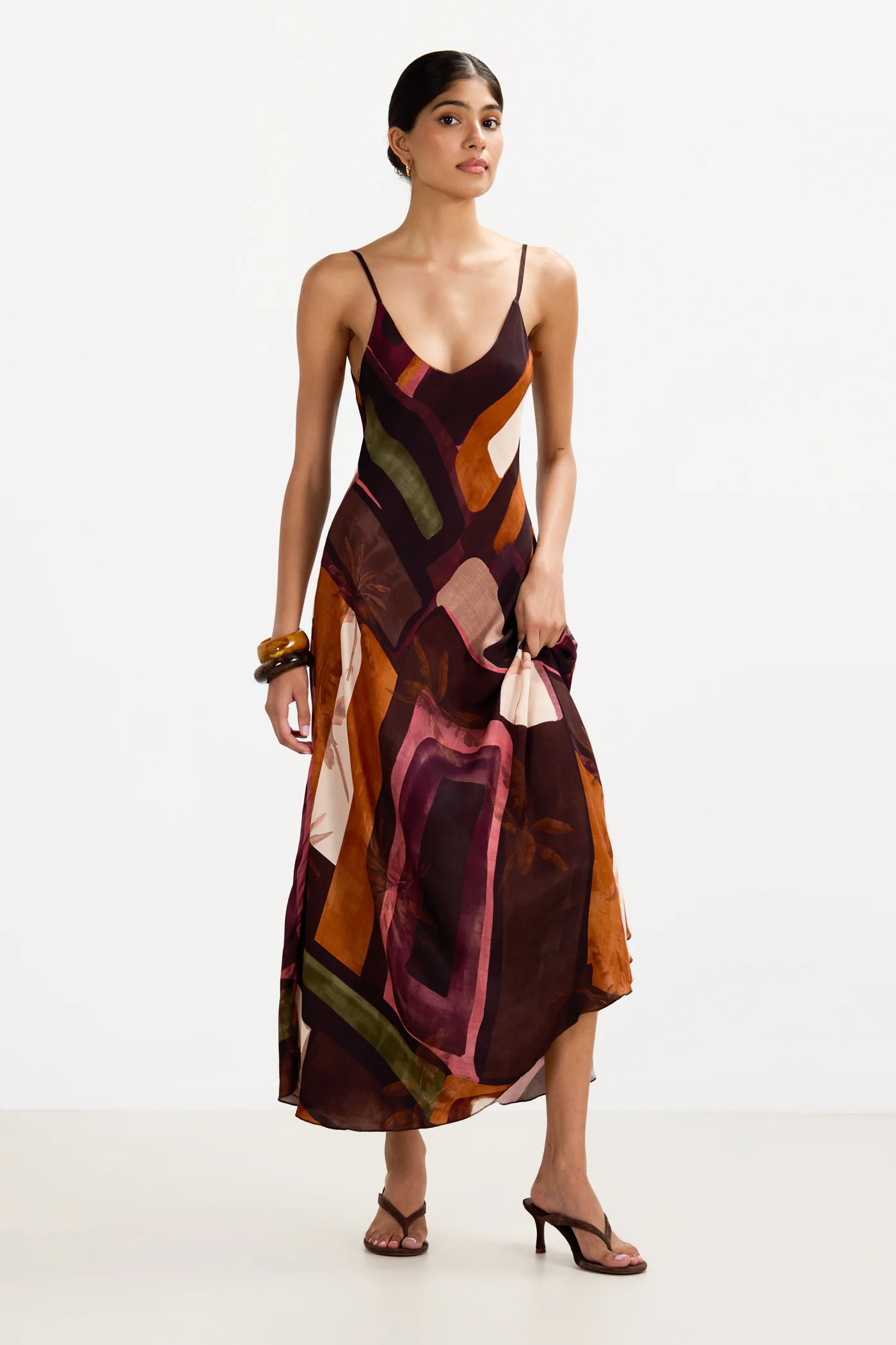 Anne Satin Slip Dress | Sunset Geo | JAKI