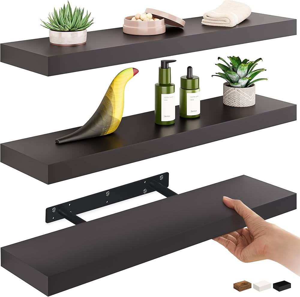 Ballucci Floating Shelves for Wall, 24" Wood Wall Mount Shelf Set of 3, Invisible Brackets Floati... | Amazon (US)