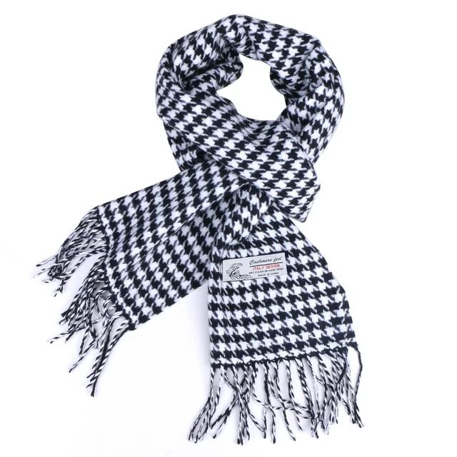 Women Men White/Black Houndstooth Scarves Cashmere Feel Classic Warm Soft Scarf with Fringes | Walmart (US)