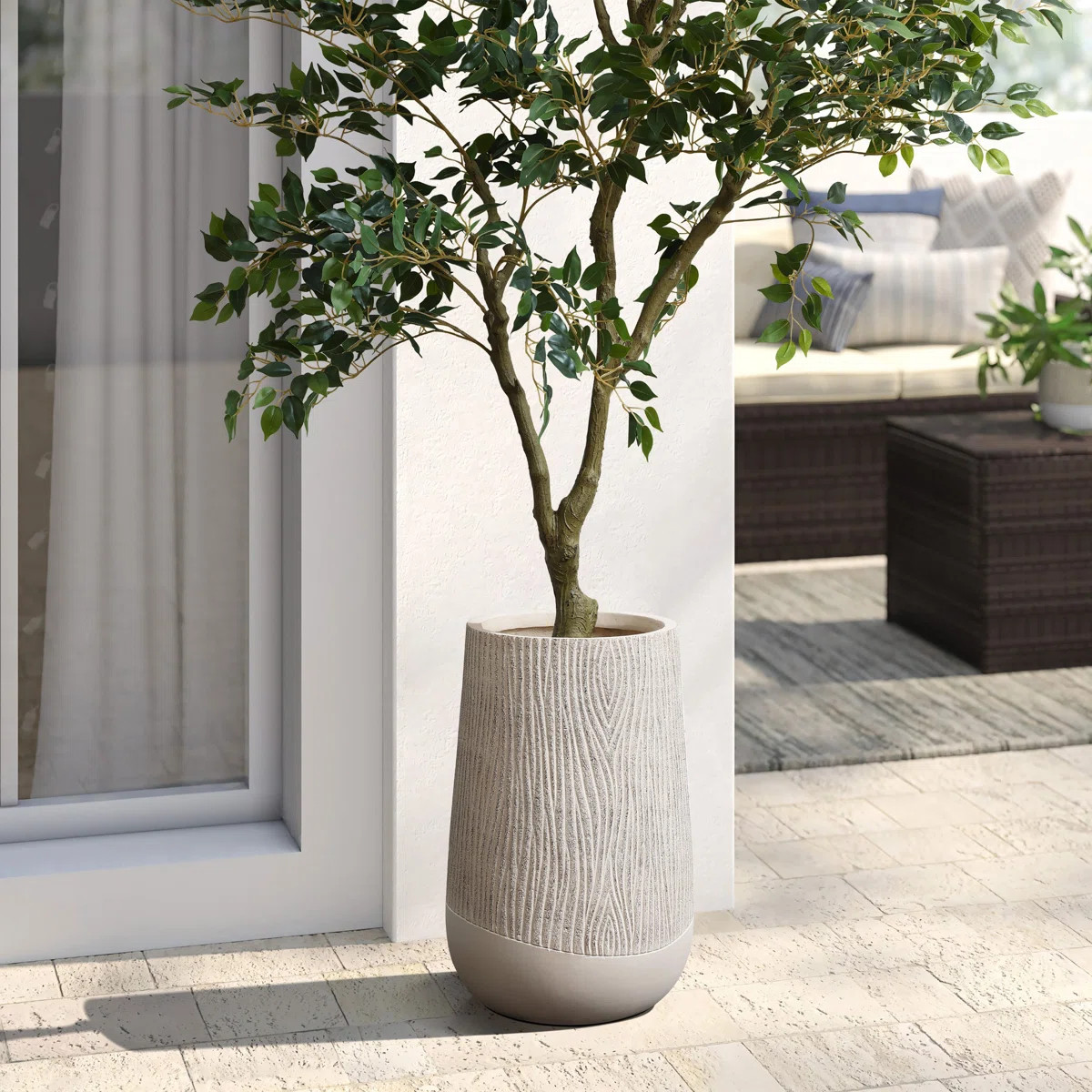 Blended Tan with Wood Pattern Round Tapered Tall MgO Planter, Indoor and Outdoor | Wayfair North America