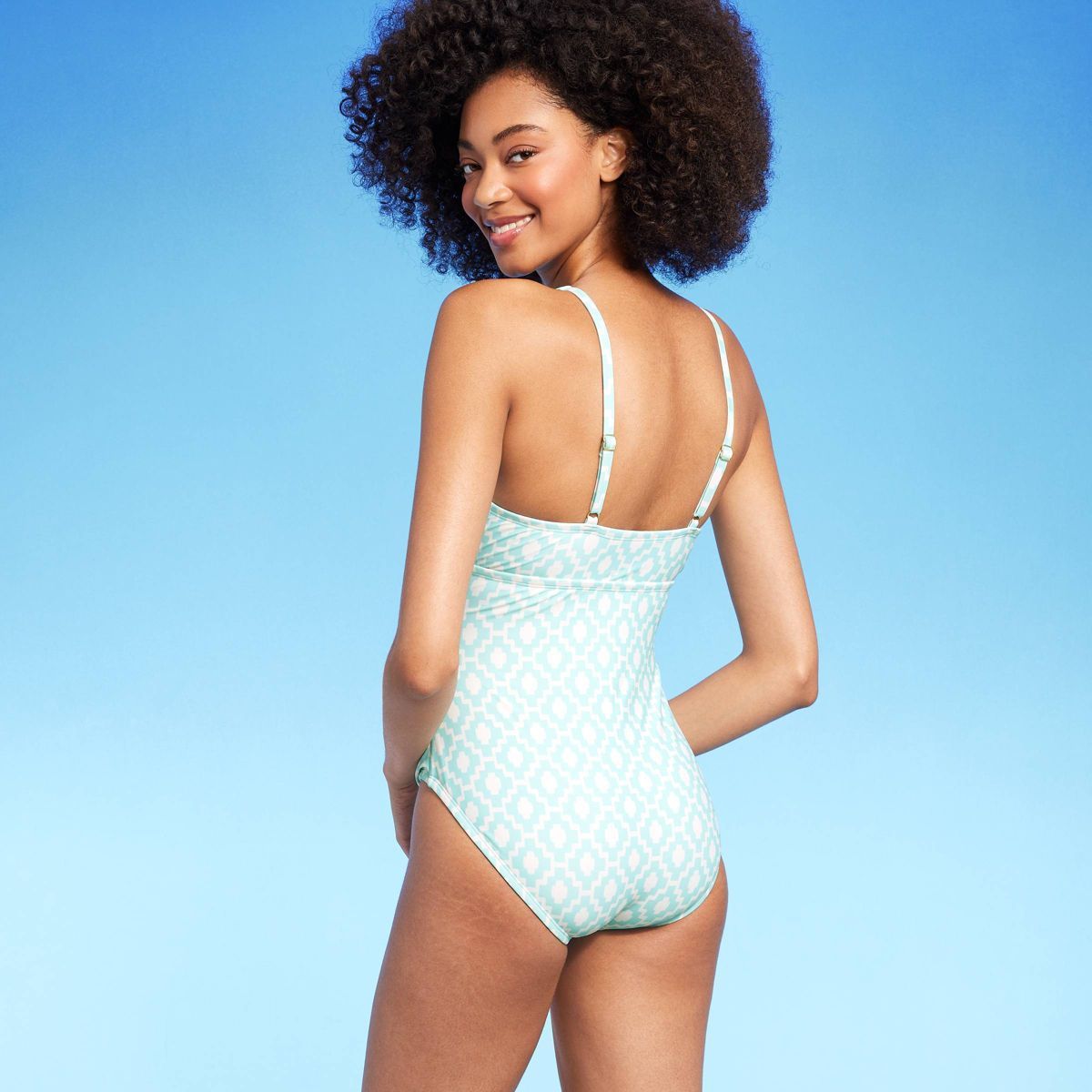Women's U-Wire One Piece Swimsuit - Shade & Shore™ Light Blue Geo Print | Target