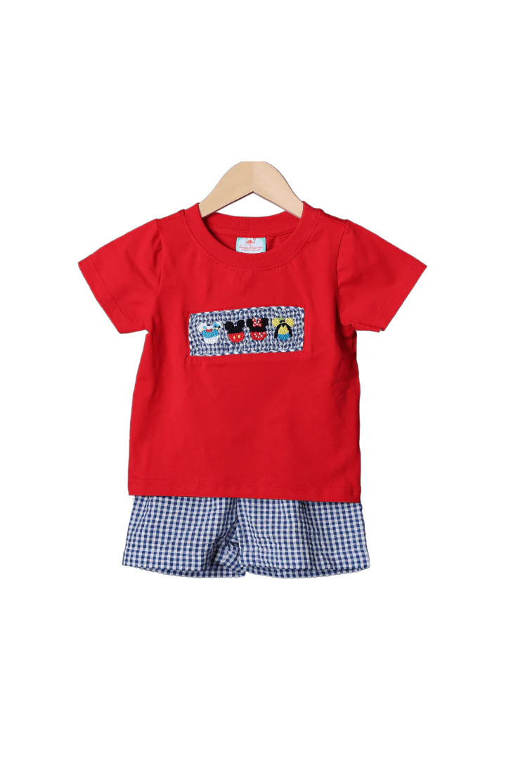 Smocked Mouse Friends Seersucker Red Set | The Smocked Flamingo