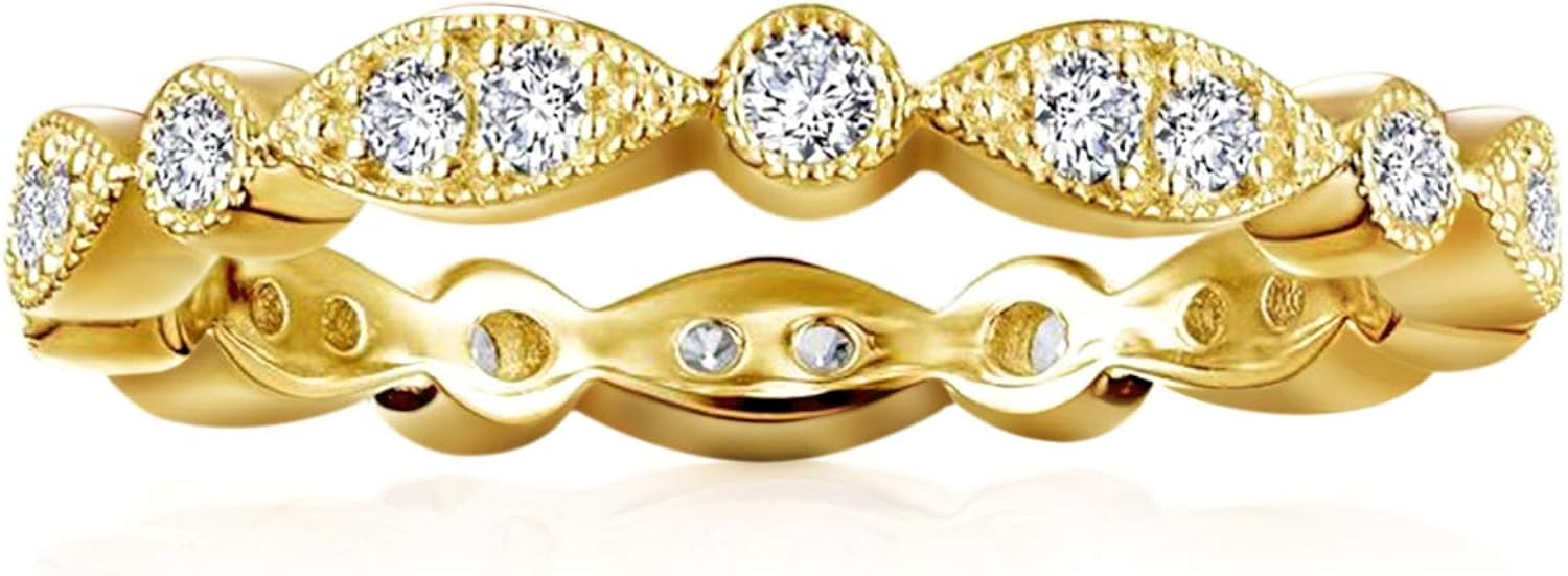 PAVOI 14K Gold Plated Cubic Zirconia Band | Round Milgrain Eternity Bands | Gold Rings for Women | Amazon (US)