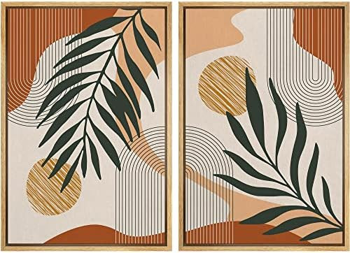 SIGNFORD Framed Canvas Print Wall Art Mid-Century Palm Leaf and Geometry Symbols Abstract Shapes ... | Amazon (US)