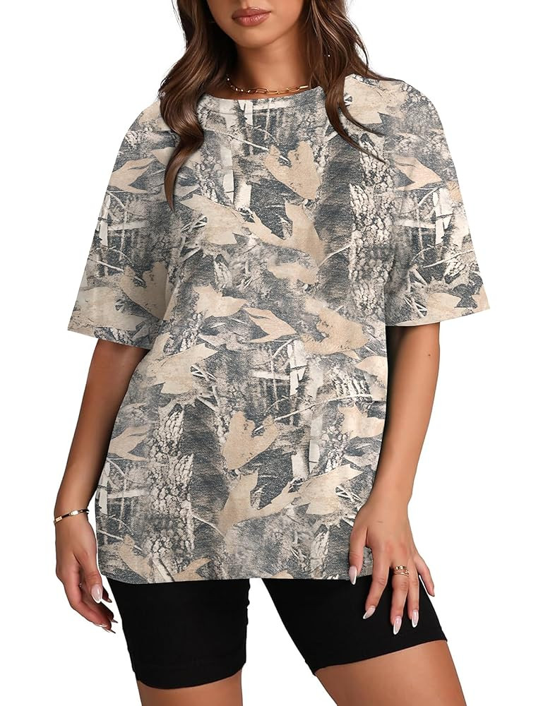 Oversized Camo Shirts for Women Men Maple Leaf Print Short Sleeve Crewneck T-Shirt Casual Loose Y... | Amazon (US)