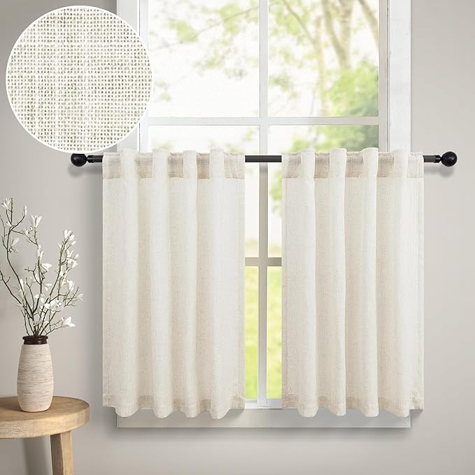 Farmhouse Kitchen Curtains Over Sink 30 Inch Length for Small Window 2 Panels Back Tab Pocket Lin... | Amazon (US)