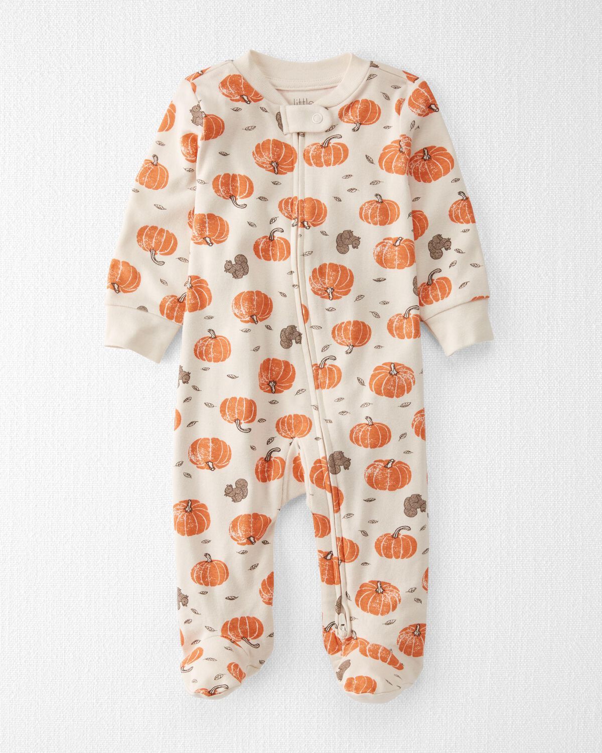 Harvest Pumpkins on Sweet Cream Baby Organic Cotton 2-Way Zip Sleep & Play Pajamas | carters.com | Carter's