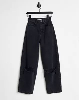 Topshop Baggy jeans with knee rips in washed black | ASOS (Global)
