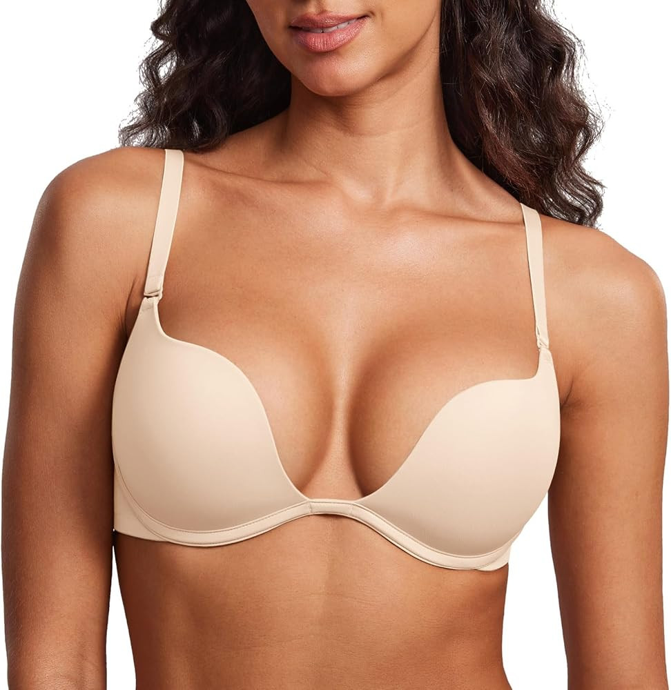 DOBREVA Women's Plunge T-Shirt Bra Deep V Padded | Amazon (US)