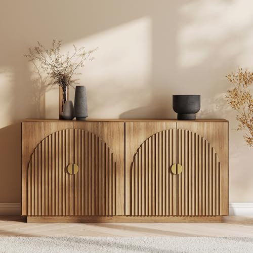 BELLEZE 65 Inch Fluted Buffet Cabinet with Storage, Symmetrical Arc Accent Sideboard Large Consol... | Amazon (US)