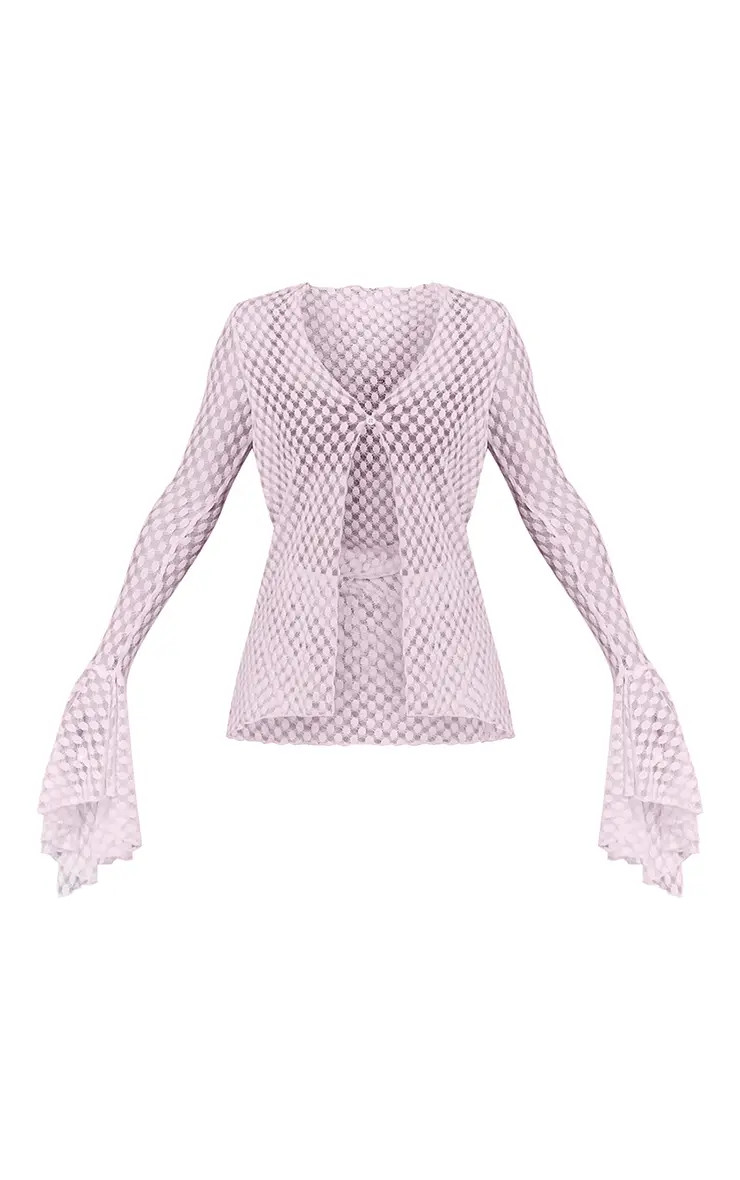 Lilac Textured Sheer Flare Sleeve Beach Shirt | PrettyLittleThing USA | PrettyLittleThing US