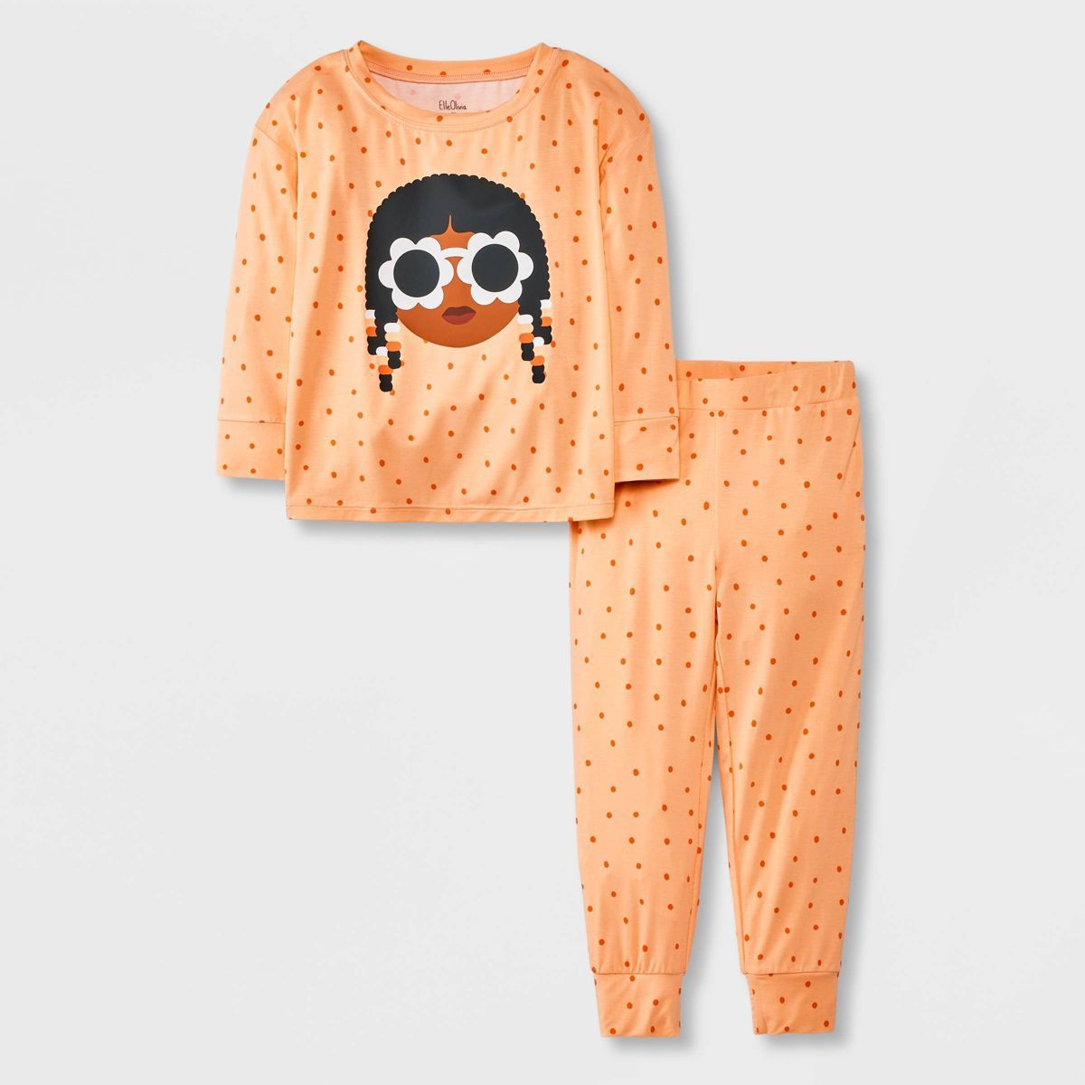 Toddler Girls' Elle Olivia Flower Sunglasses Pajama Set - Orange | Target