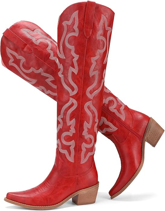 Embroidered Cowboy Boots for Women Western Stitch Patterns Over The Knee Cowgirl Boots Snip Toe C... | Amazon (US)