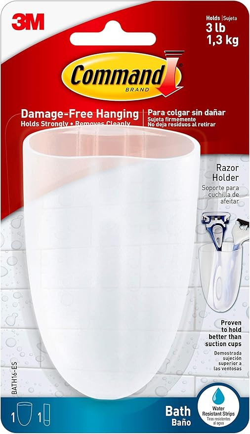 Command Bath Razor Holder, Clear Frosted, 1-Holder, 1- Water-Resistant Strip, Organize Damage-Fre... | Amazon (US)