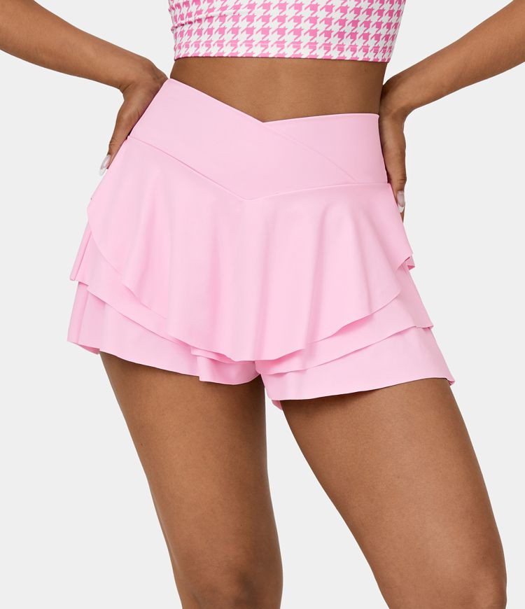 Women’s Softlyzero™ Airy High Waisted Crossover Tiered Ruffle Cool Touch Casual Shorts 2''-UP... | HALARA