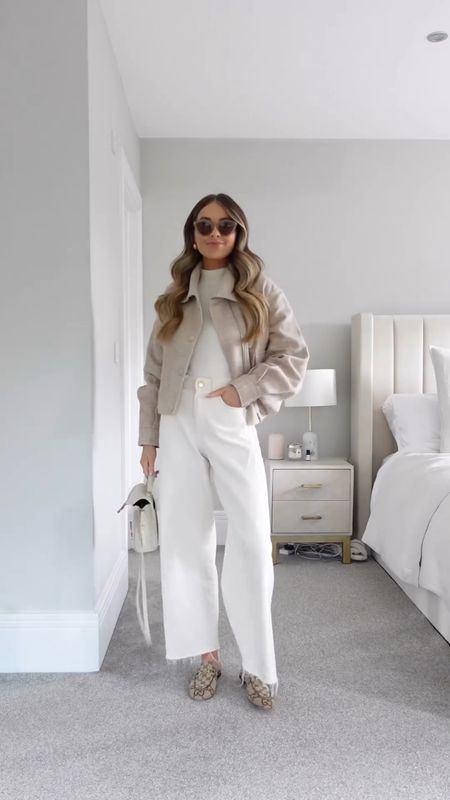 Cream & beige spring outfit - cream ribbed high neck new look jumper, stories beige bomber jacket, white high waisted culotte jeans, Gucci Princetown loafers, Chloe Sunglasses 

#LTKeurope #LTKSeasonal #LTKstyletip