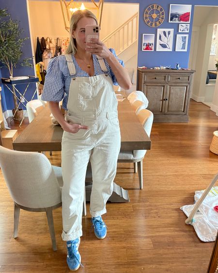 The perfect overalls - add a blue gingham top and bright blue adidas and you’ve got a boho fun summer outfit! Perfect for mom life! Overalls fit TTS, I’m in a M. Size down 1.5 sizes in the adidas spezials

#LTKFindsUnder100 #LTKMidsize #LTKFindsUnder50