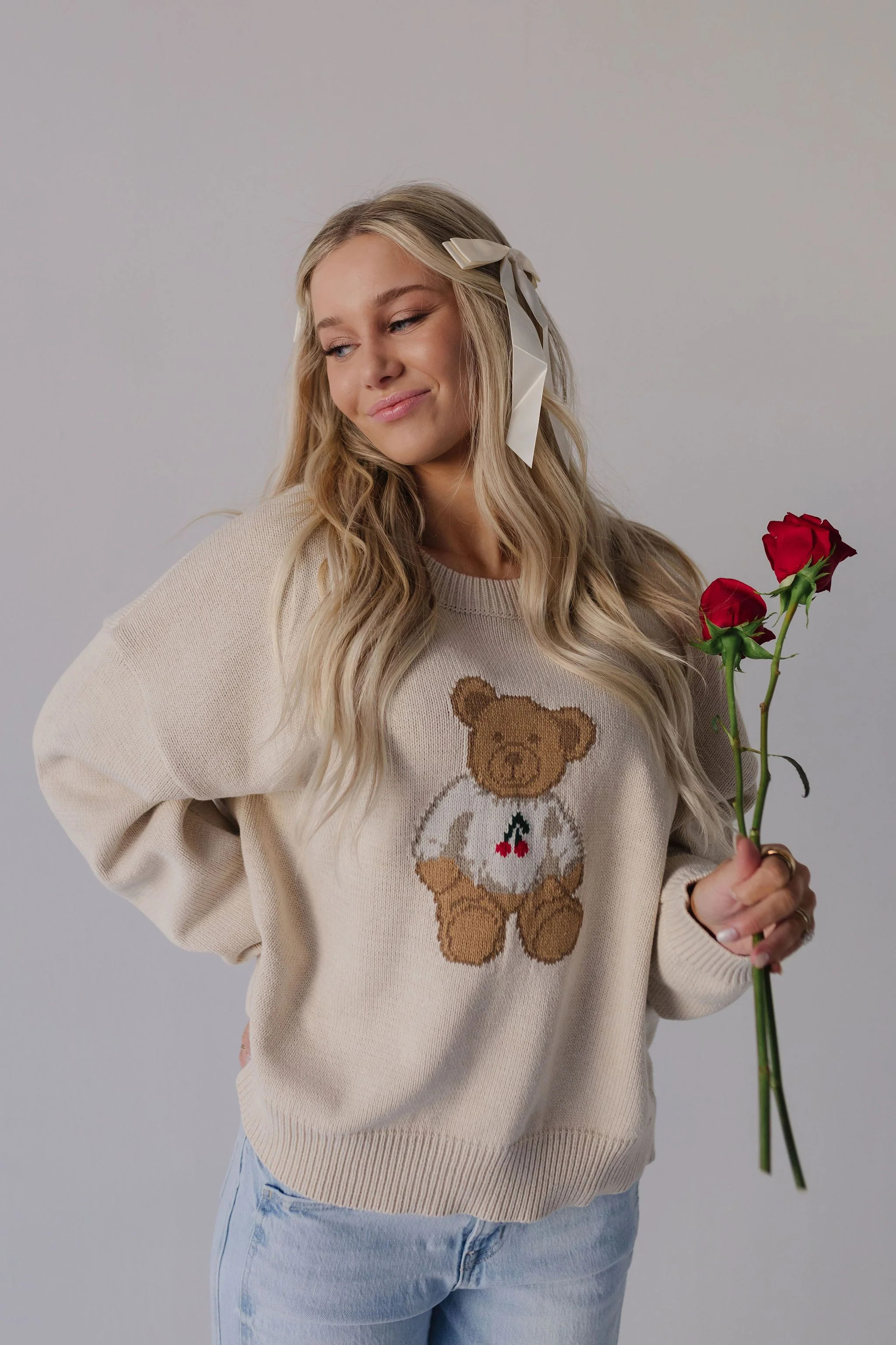 THE TEDDY BEAR CHERRY SWEATER IN CREAM | Pink Desert