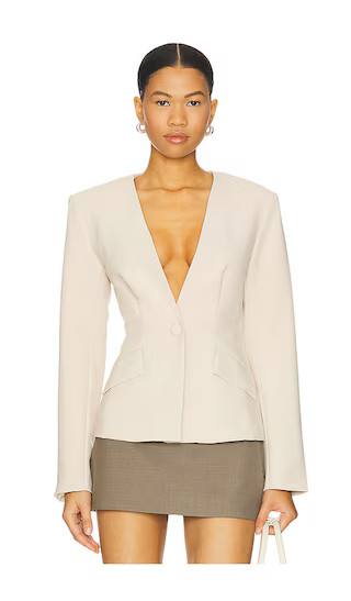 Elizabeth Deep V Blazer in Cream | Revolve Clothing (Global)
