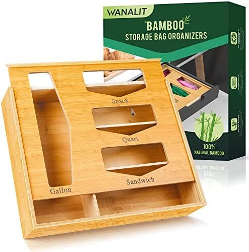 Ziplock Storage Bag Organizer for Kitchen Drawer, Bamboo Food Storage Bags Holder for Kitchen, Ba... | Amazon (US)