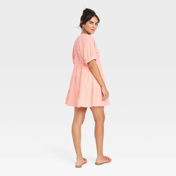 Women's Puff Elbow Sleeve Crinkle Tiered Dress - Universal Thread™ | Target