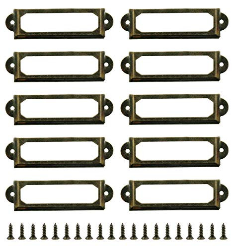 Kyuionty 50Pcs Antique Label Holder 2" x 0.67" Metal Name Card Frame for Office Library File Drawer Tag Cabinet Shelves Drawer (Bronze) | Amazon (US)