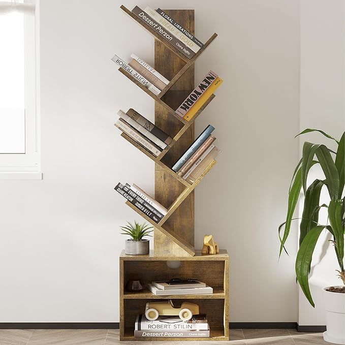 SUNMORY 6 Tier Tree Bookshelf, Small Bookcase with Storage Cabinet, Modern Tall Narrow Bookshelve... | Amazon (US)