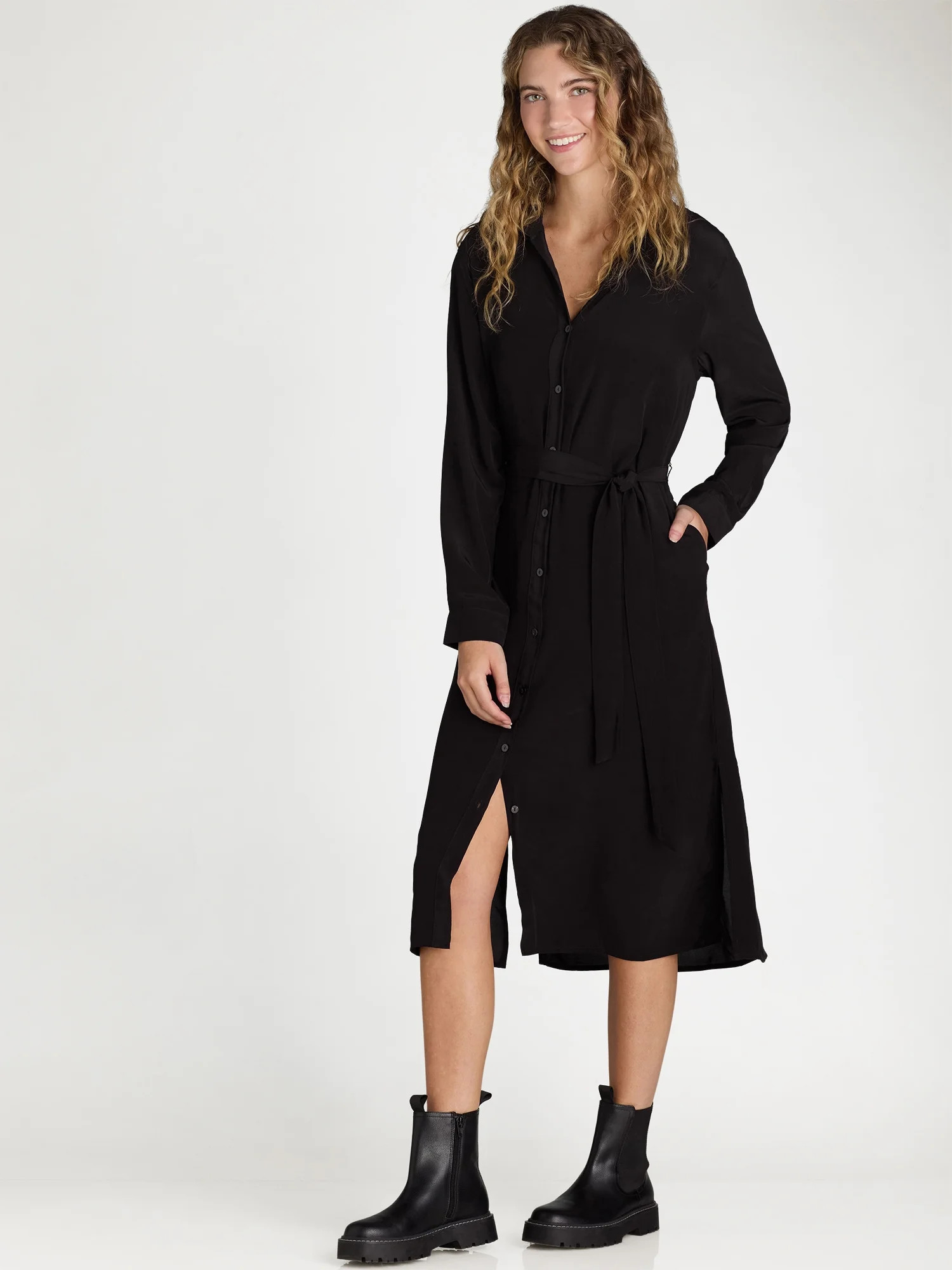 Time and Tru Women’s Shirt Dress with Long Sleeves, Sizes XS-XXXL | Walmart (US)