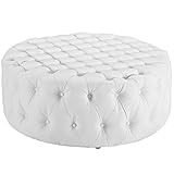 Modway Amour Faux Leather Button-Tufted Round Ottoman in White | Amazon (US)