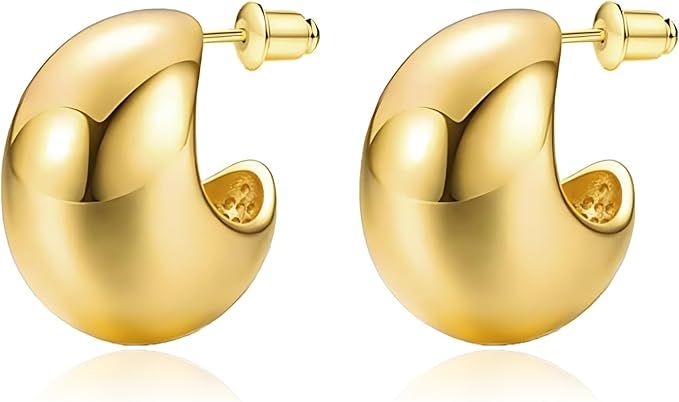 Sfoni Chunky Gold Earrings for Women - Hypoallergenic Lightweight 18k Gold Plated Teardrop Hallow... | Amazon (UK)
