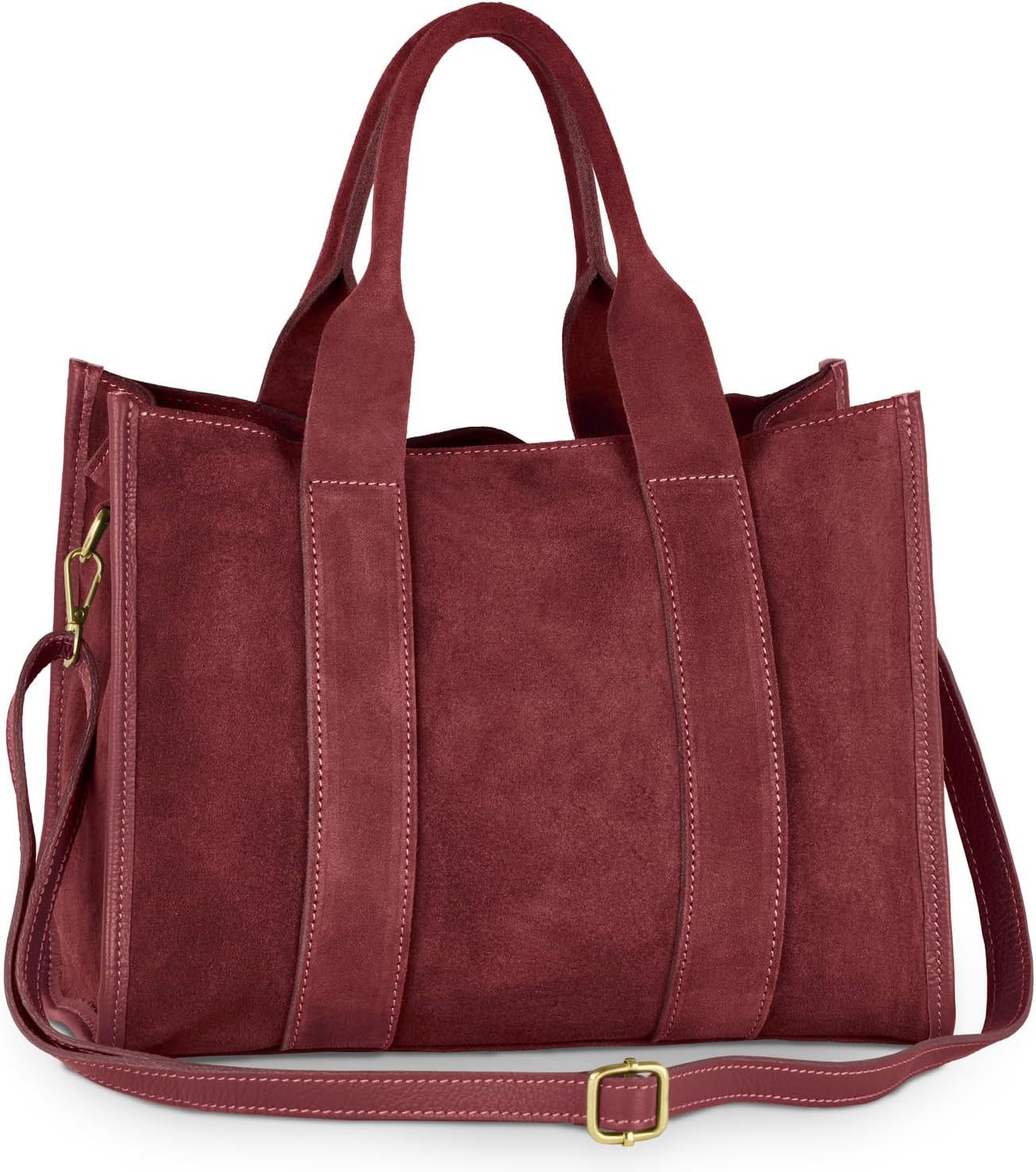 Italian Genuine Suede Tote Bag for Women with Adjustable Strap & Leather Trim | Structured Medium Shoulder Purse | Amazon (US)
