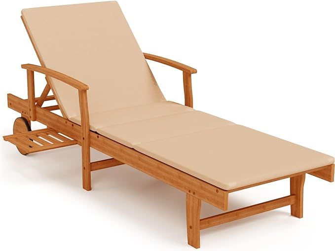 MFSTUDIO Foldable Acacia Wood Outdoor Chaise Lounge, Patio Chaise Lounge Chair Recliner with Whee... | Amazon (US)