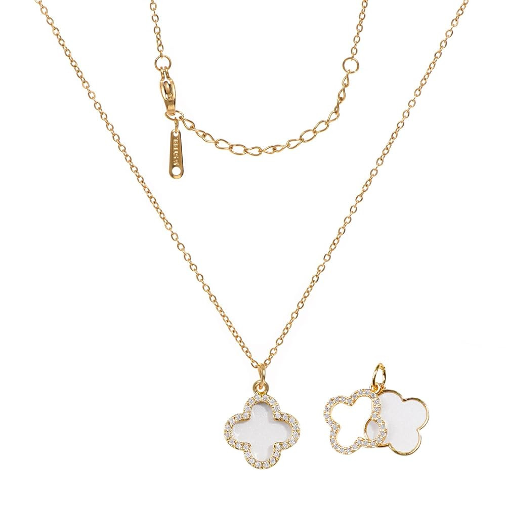 Clover Necklace For Women 14K Real Gold Silver Plated Four Leaf Clover Pendent Necklace Dainty Tr... | Amazon (US)