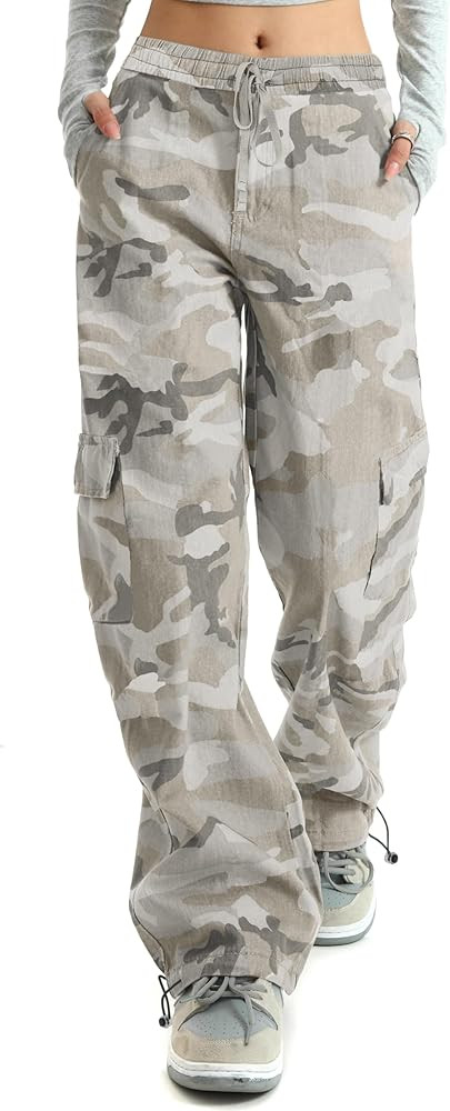 HVEPUO Camo Pants Women High Waisted Wide Leg Casual Y2K Camoflage Cargo Pants Baggy Elastic Wais... | Amazon (US)