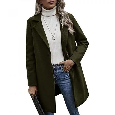 Guzom Womens Trench Coats- Casual Button Long Sleeve Winter Jackets Army Green | Walmart (US)