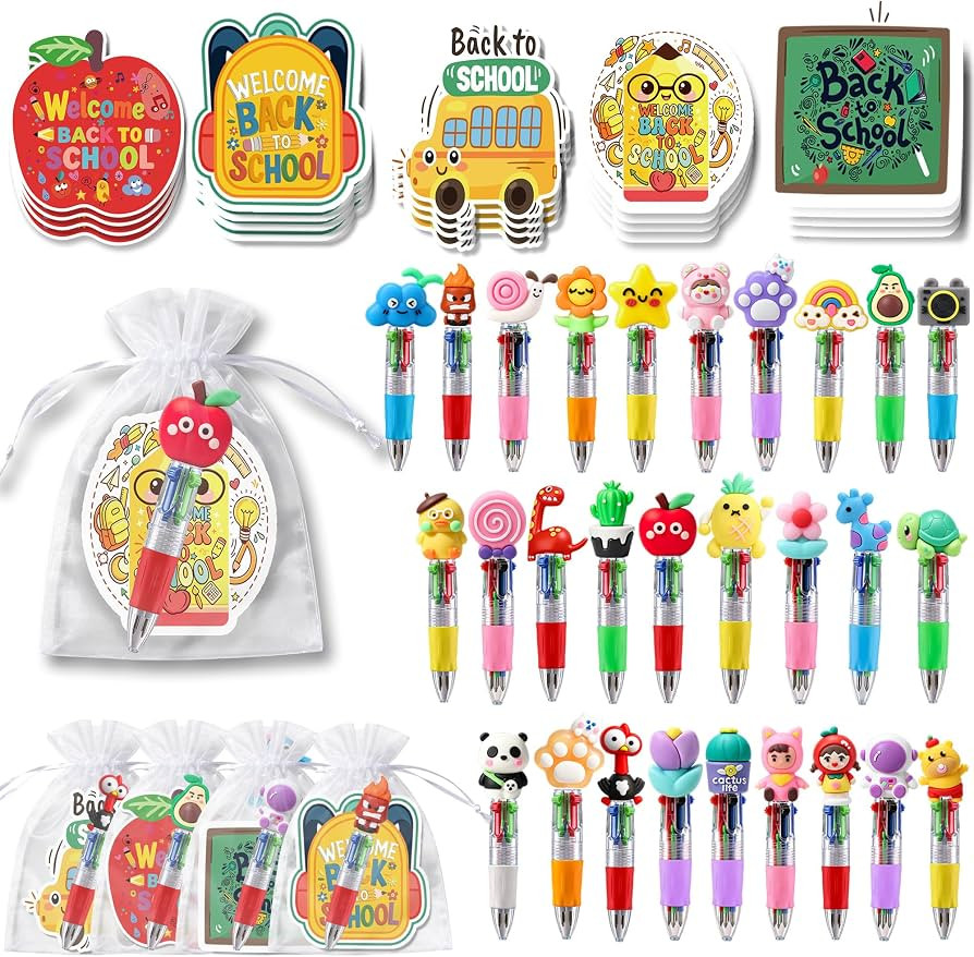 50 Pack Classroom Reward Pens for Students, Cute 4-in-1 Multicolor Retractable Pens, Back to Scho... | Amazon (US)