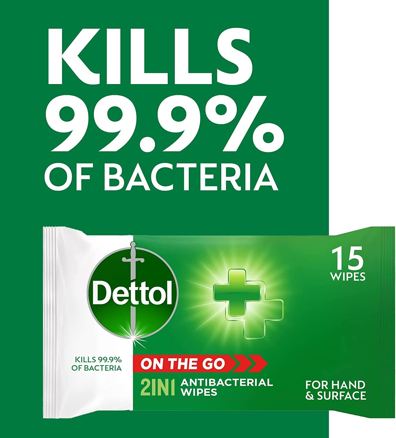 Dettol 2 in 1 Antibacterial Wipes, 135 Wipes (15 Wipes, 9 Packs) | Amazon (UK)