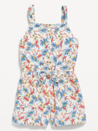 Sleeveless Tie-Front Linen-Blend Utility Romper for Girls | Old Navy (US)