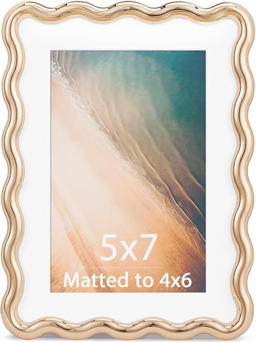 Zinc Alloy Gold 5x7 Picture Frame with Delicate Wavy Edge, Real Glass, Velvet Backing, Matted to ... | Amazon (US)