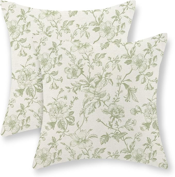 Sage Green Floral Pillow Covers 18x18 Set of 2 Light Green Chinoiserie Floral Decorative Throw Pi... | Amazon (US)