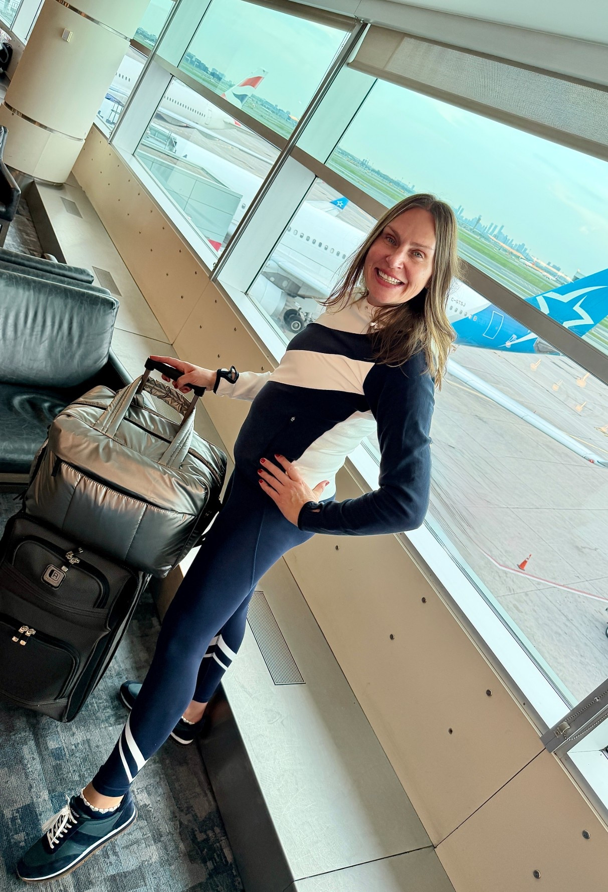 Found: the perfect travel outfit! Stylish and comfortable. The leggings are featherweight with a tiny bit of compression. Fits TTS. Wearing a Small. 
.
#celebratesavvy


#LTKOver40 #LTKTravel #LTKSaleAlert