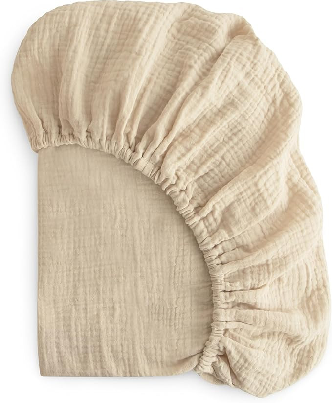 mushie Extra Soft Muslin Fitted Crib Sheet | 192 Thread Count | 28"x 52" (Fog) | Amazon (US)