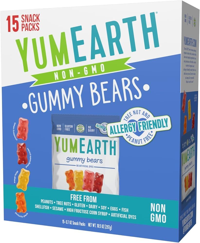 YumEarth Organic Gummy Bears - Fruity Gummy Candy Snack Packs, Gluten Free Snacks for Kids - Alle... | Amazon (US)