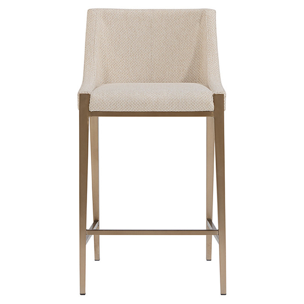 Reeves French Monument Oatmeal Beige Upholstered Antique Brass Counter Stool | Kathy Kuo Home