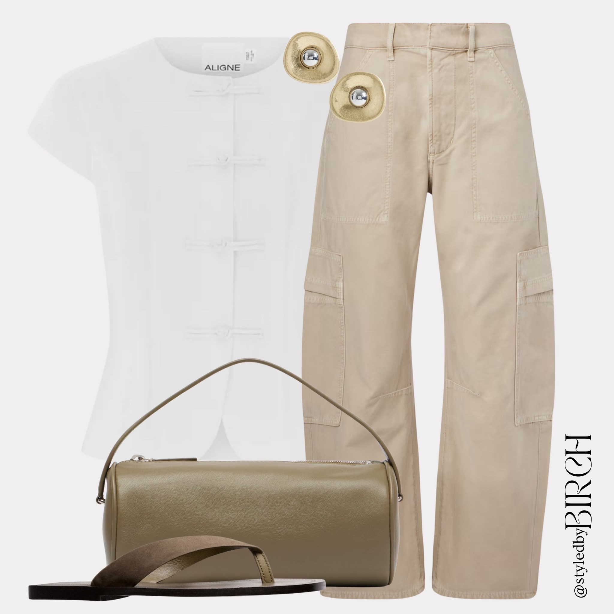 Starting the week off casual but make it chic 🤍 Cargo trousers but not a basic white tee. Easy formula, always works.

#ootd #casualstyle #outfitinspo #chicstyle #weekdayoutfit

Tags 🏷️
White chinese collar top, stone wide leg cargo trousers, khaki leather barrel bag, khaki leather flip flop sandals, gold disc earrings

#LTKluxury #LTKeurope #LTKmodest