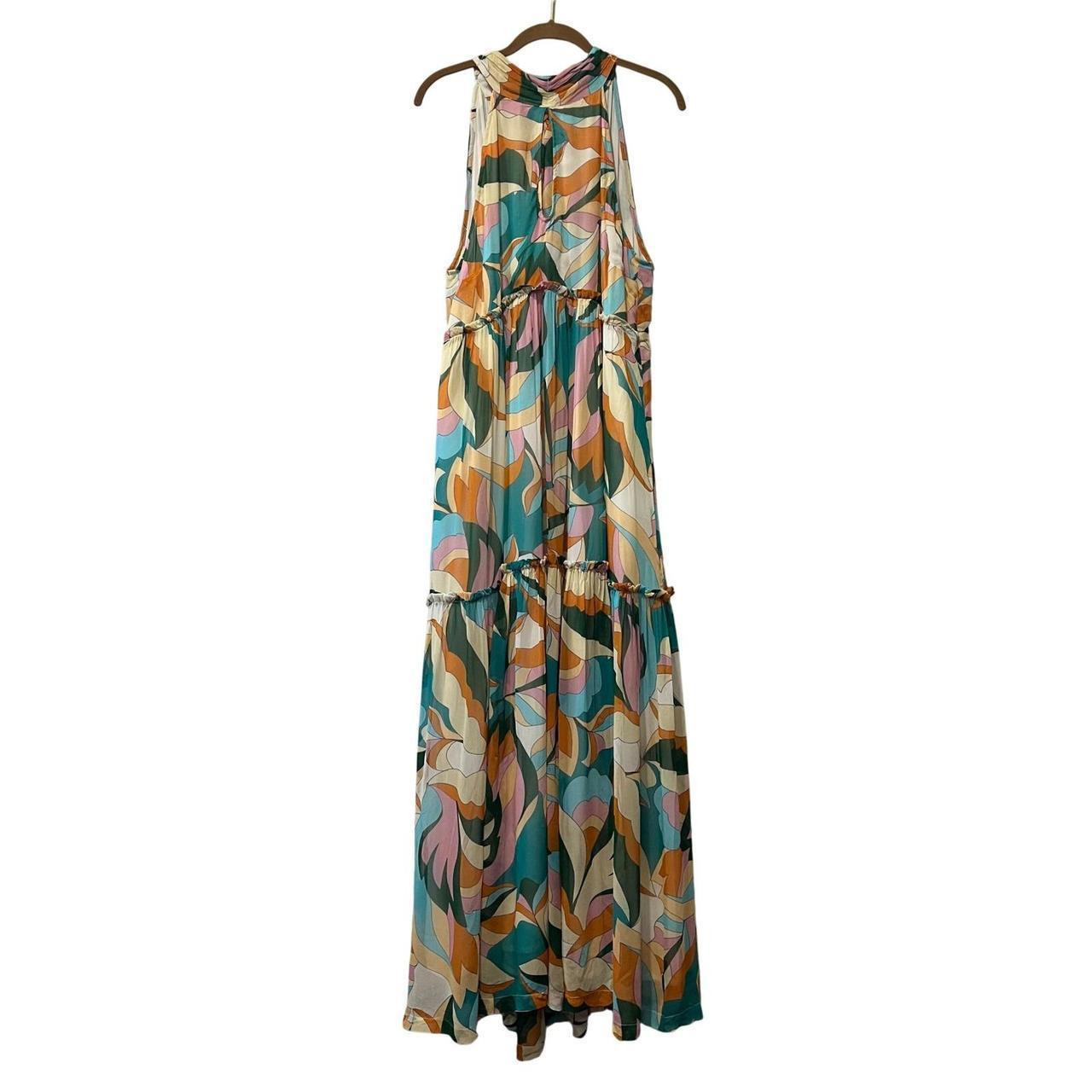 Anthropologie Women's A-line Dress - Orange/Green - L | Depop US