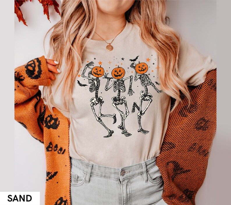 Skeleton Halloween Shirt, Pumpkin Halloween Sweatshirt, Pumpkin Shirt, Fall Sweatshirt Spooky Sea... | Etsy (US)