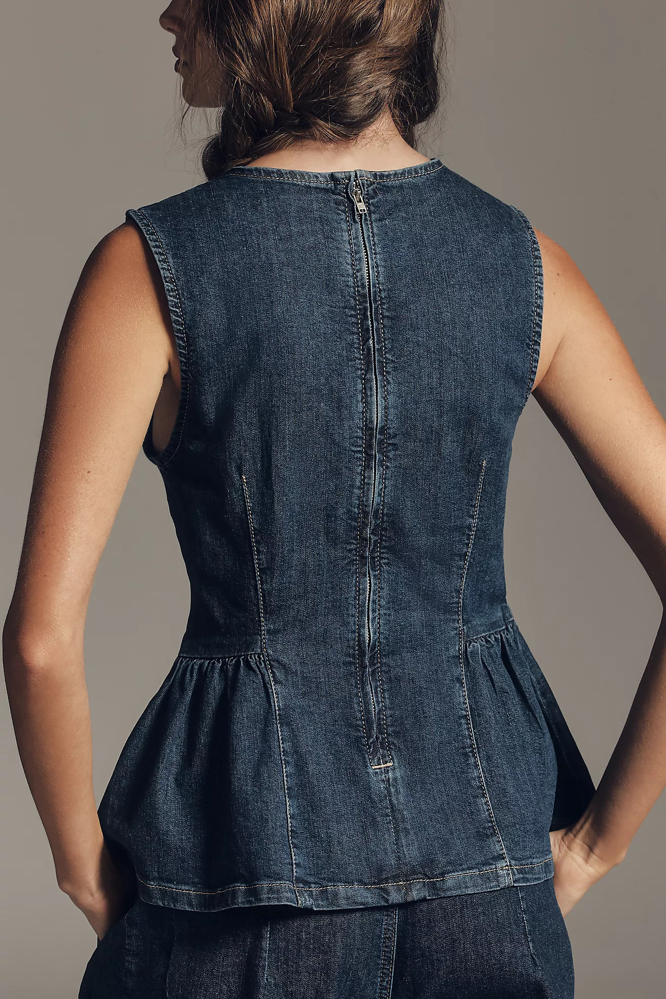 Maeve Denim Peplum Sleeveless Top | Anthropologie (US)