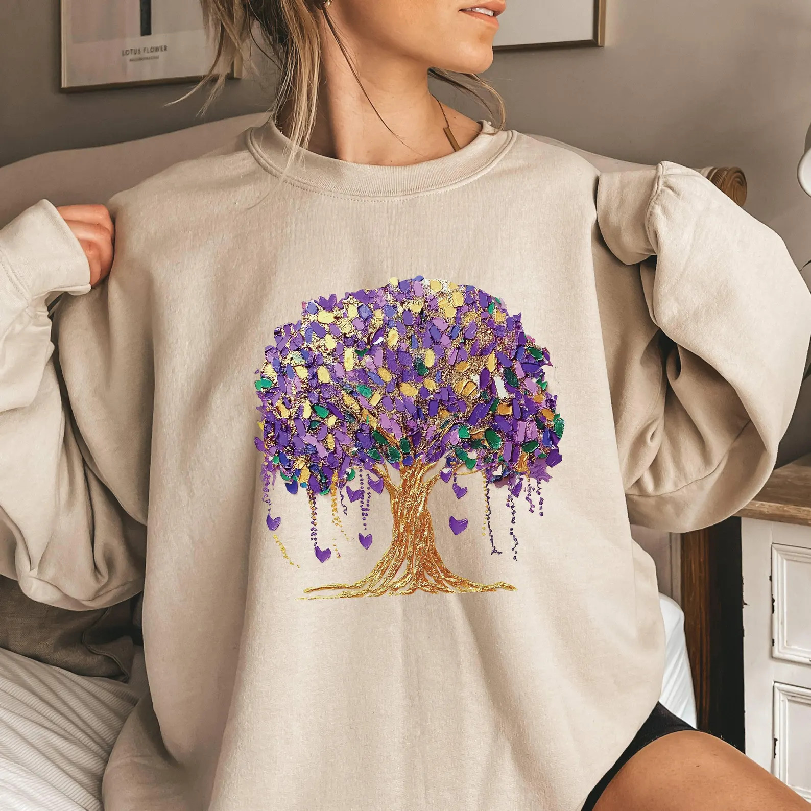 Mardi Gras Sweatshirt, Mardi Gras Bead Tree Sweatshirt, Watercolor Mardi Gras Bead Tree, Mardi Gr... | Etsy (US)