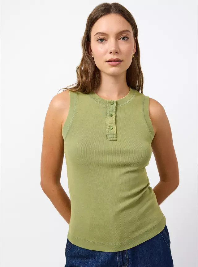 Buy Green Ribbed Placket Detail Vest 24 | Camisoles and vests | Tu | Tu Clothing